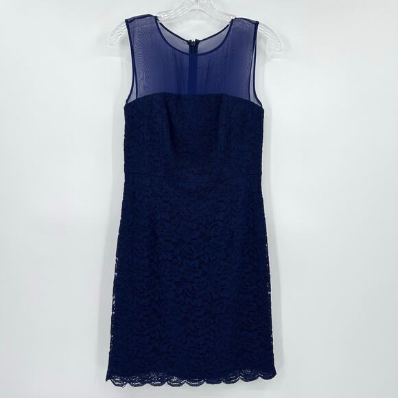 Diane von Furstenberg DVF Nisha Lace Sheath Dress Navy Illusion Yoke Womens Sz 4 - Picture 3 of 12